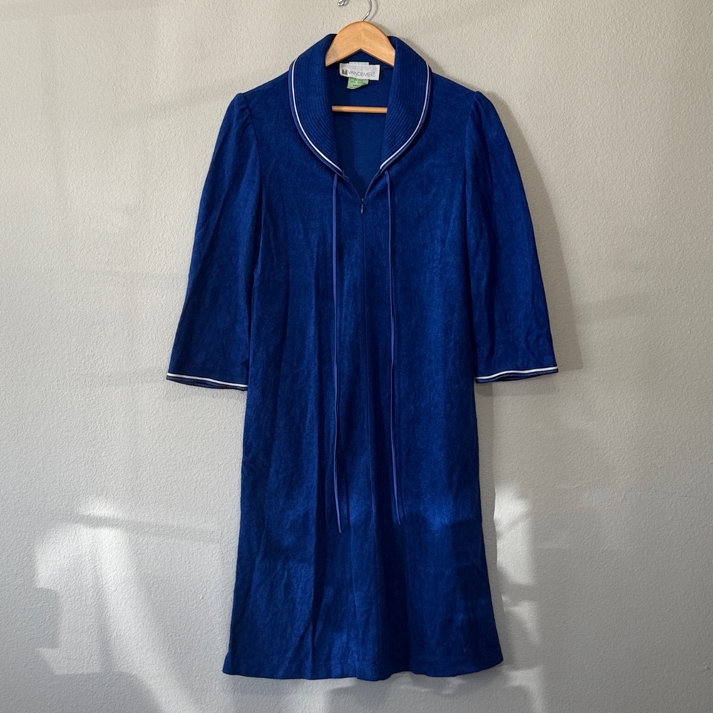 Vintage VANDEMERE‎ Blue House Coat Women’s Small 1/2 Zip Front Poly/Acetate